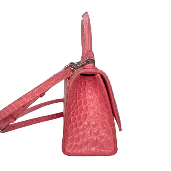 BALENCIAGA Hourglass Top Handle Mini Bag Crocodile Embossed Leather XS Pink Tote - Picture 7 of 12
